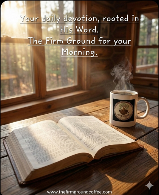 Christian morning devotion with Bible and coffee from The Firm Ground Coffee