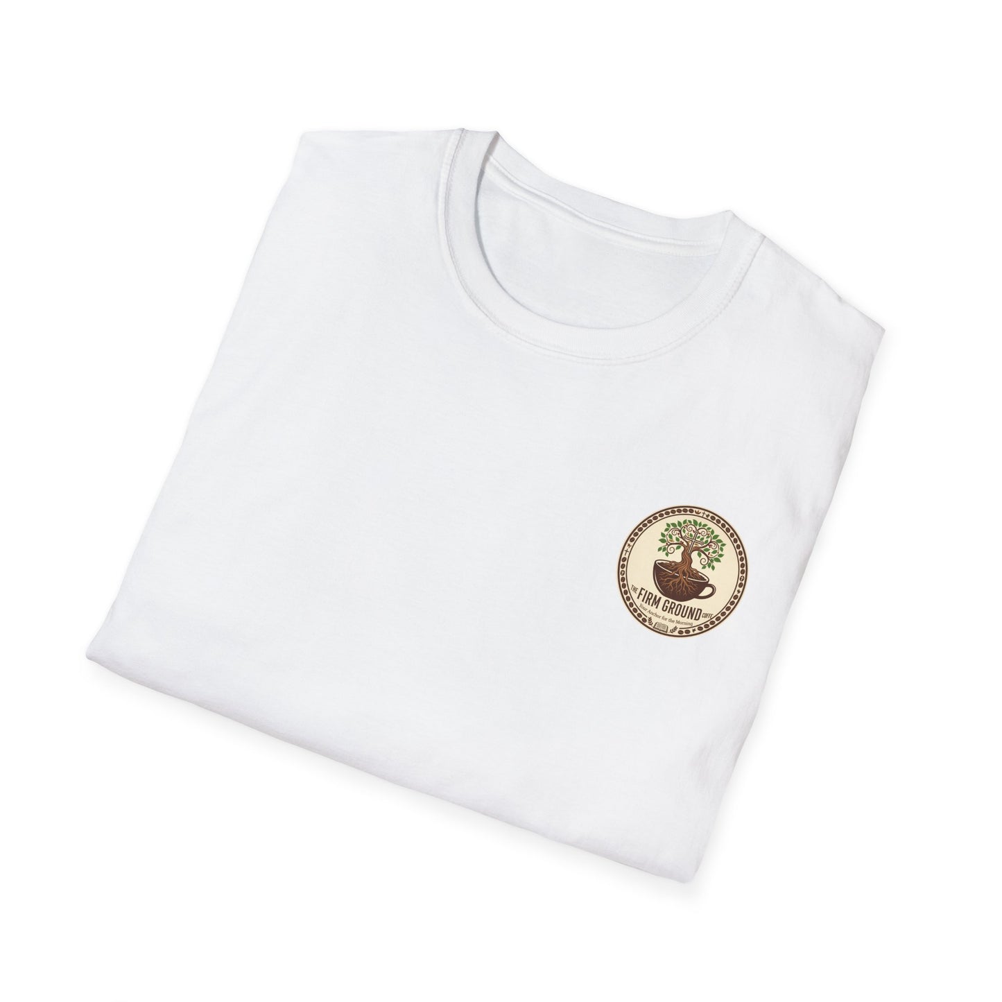 Firm Ground Coffee and Jesus t-shirt back design with faith-based message