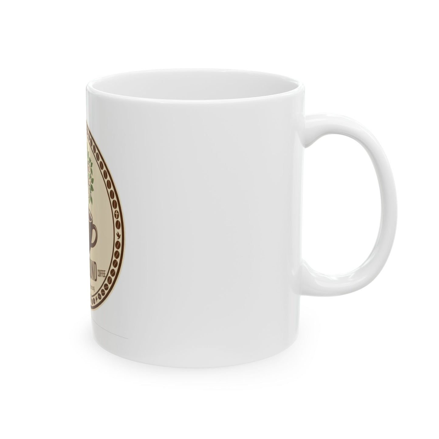 Firm Ground Coffee ceramic mug with tree logo design for daily coffee ritual