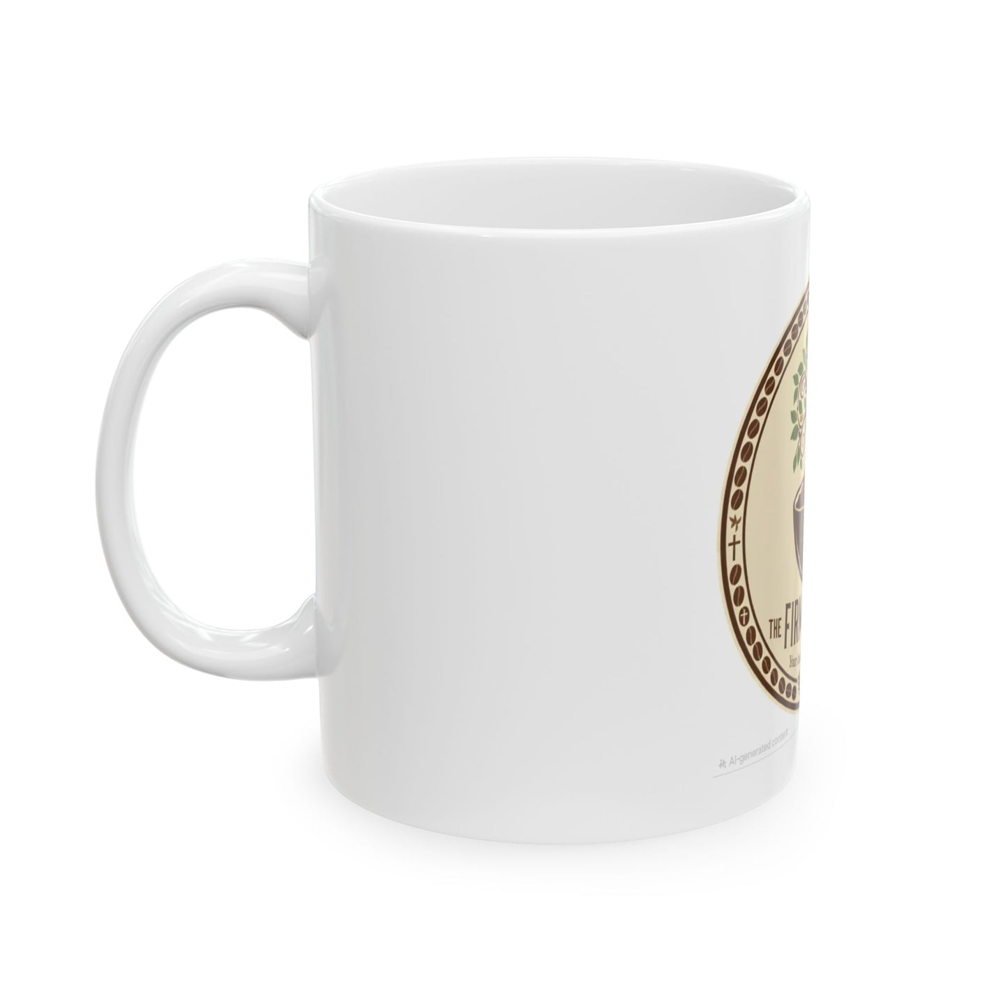 Firm Ground Coffee ceramic mug with tree logo design for daily coffee ritual