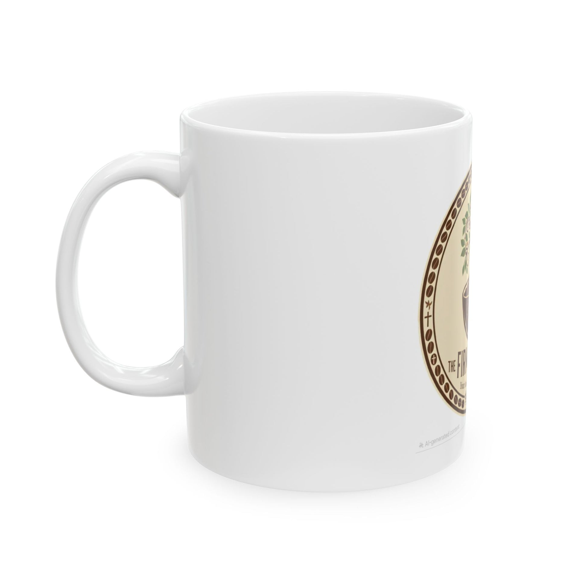 Firm Ground Coffee ceramic mug with tree logo design for daily coffee ritual