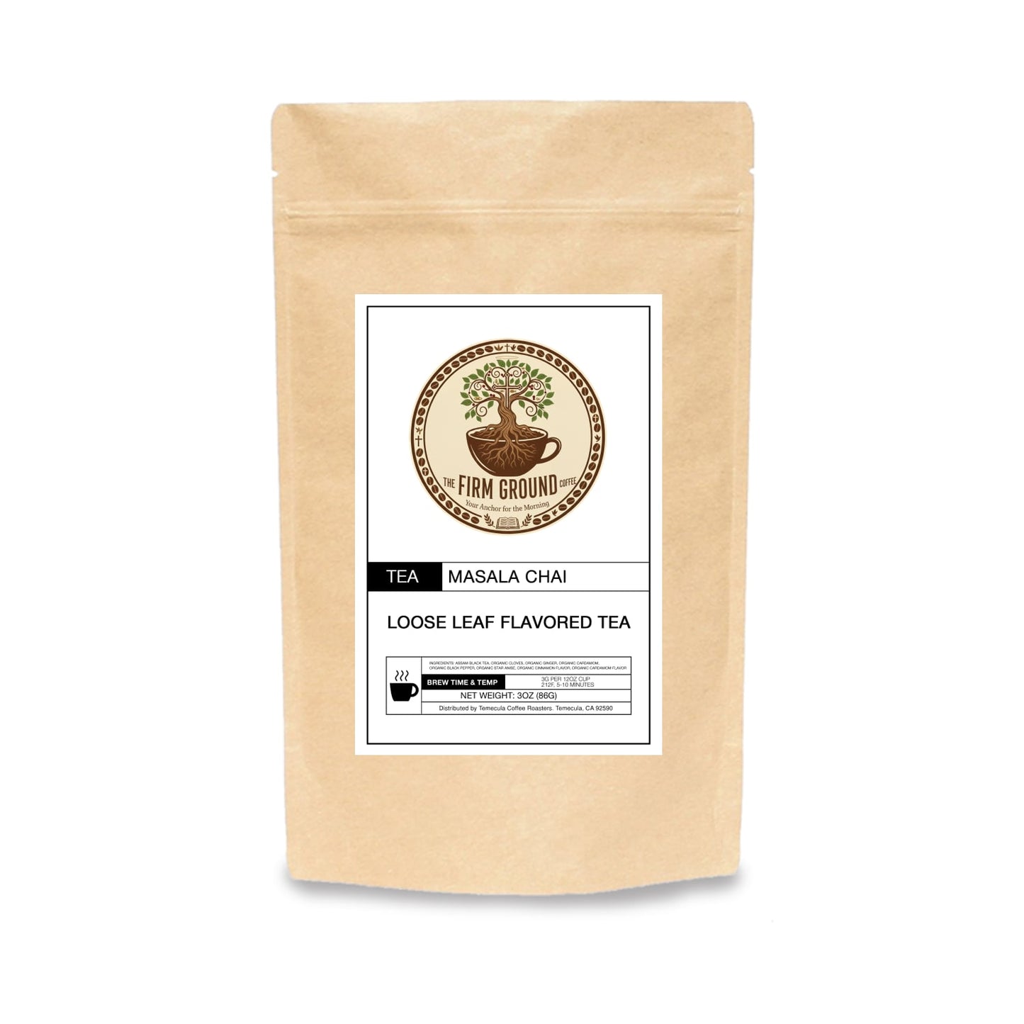 Firm Ground Masala Chai spiced black tea with cinnamon cardamom ginger clove traditional Indian blend